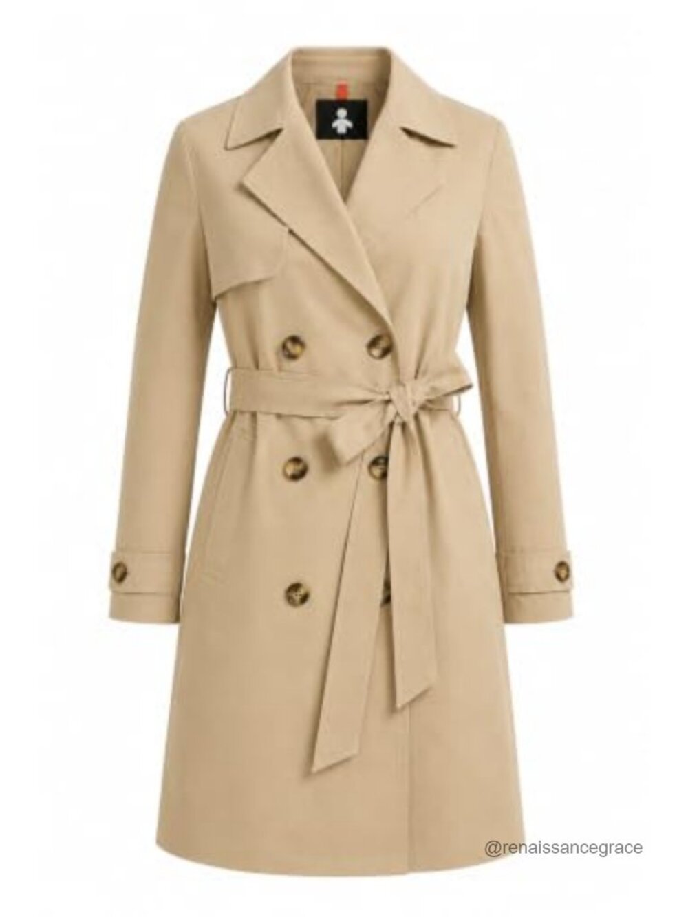 Waterproof Double Breasted Belted Long Trench Rain Coat Lightweight